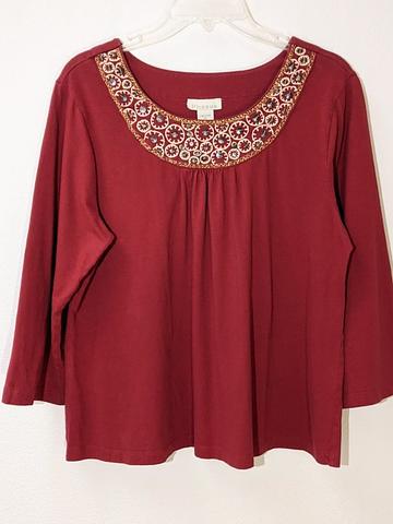 Funky embellished rust red cotton top