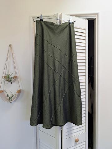 Green bias-cut long skirt
