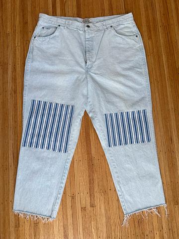 light wash high rise jeans upcycled patched plus size 20