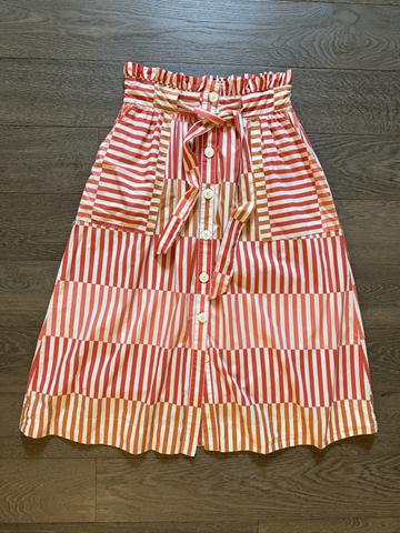 Striped paper waist midi skirt
