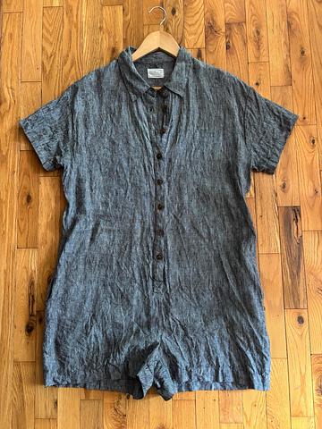 Striped linen romper