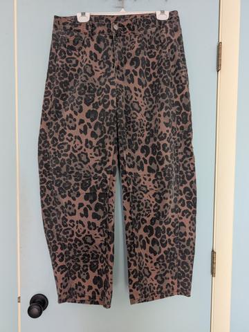 Leopard print barrel jeans