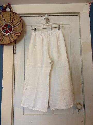 Petite white linen pants