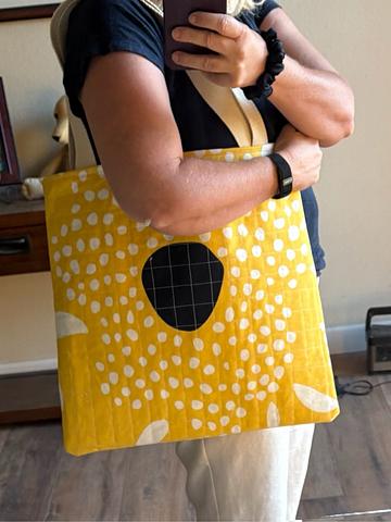 Handmade canvas tote bag yellow sunflower