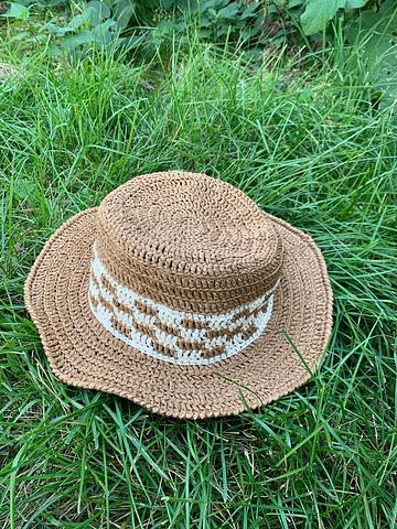 raffia checkerboard bucket hat