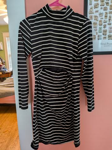 striped turtleneck maternity/nursing dress