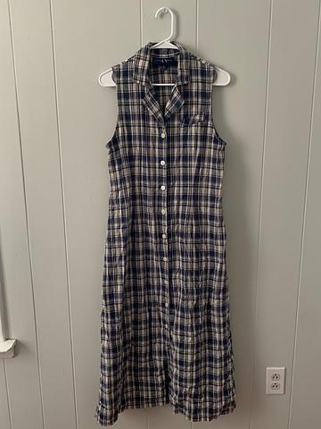 Linen / Cotton Plaid Maxi Dress