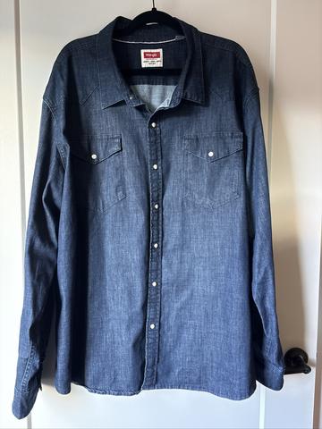Denim snap front collared shirt
