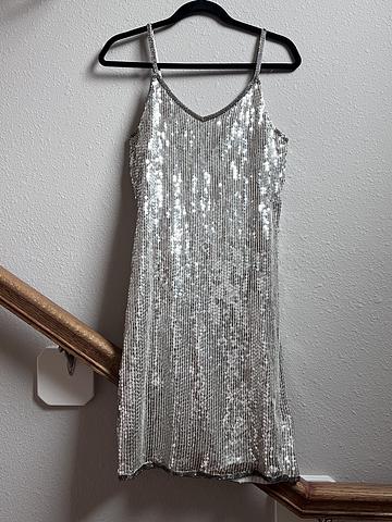 Silver disco beaded sequin silk dress