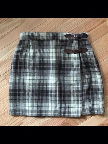 Vintage 90s Gap Wool Plaid Wrap Leather Buckle Italy-made Skirt (moms closet clean-out)