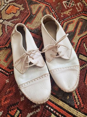 Ivory & White Nappa Leather Lace Up Flats