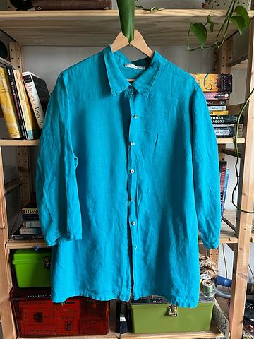 Teal linen button down