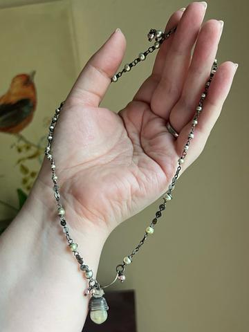 Wirework and freshwater pearl bead necklace