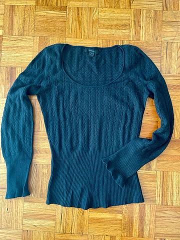 Open-Knit Scoopneck Trumpet Sleeve Sweater