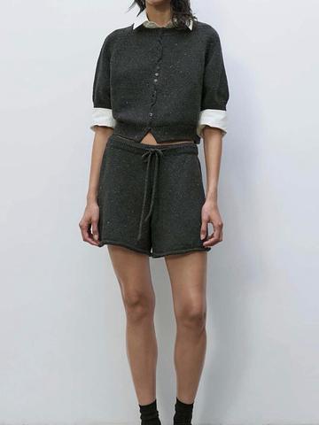 Heathered gray high waist drawstring knit shorts