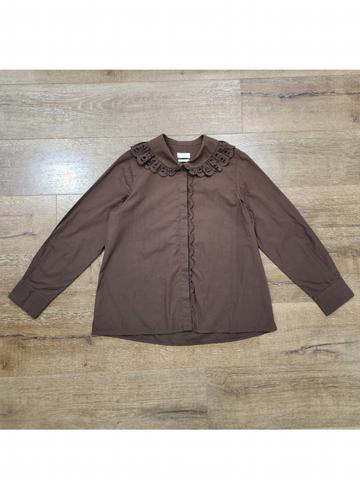 brown shirt with broderie anglaise collar