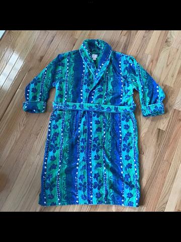 Vintage 90s Tropical Print Turkish Cotton Terry Bathrobe