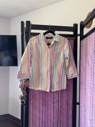 Rainbow striped cotton button-up
