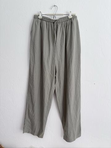 Silk Noil drawstring pants green 1x