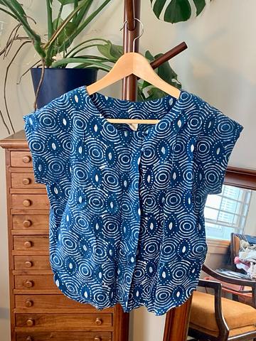 Block Print + Indigo Top