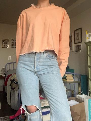 orange denim long sleeve tee