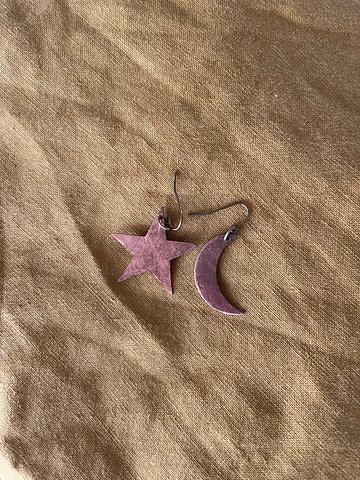 Moon and Star Copper Earrings