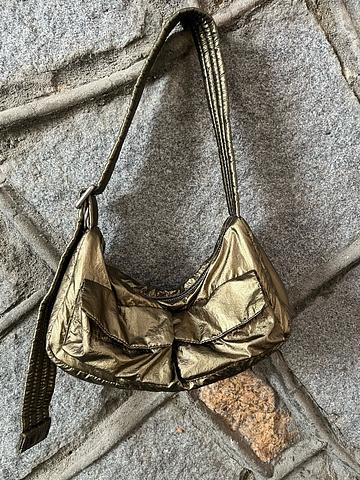 Brass metallic cargo shoulder bag