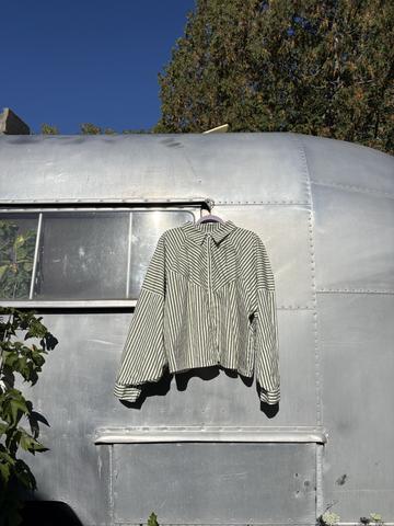 Pieced striped big sleeve button down