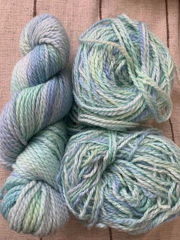 2.75 skeins blue/green variegated wool yarn