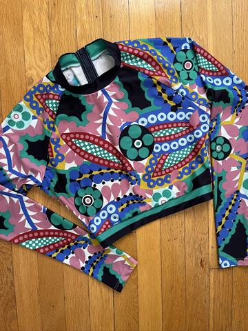 Multicolor Rash Guard Crop Swim Shirt