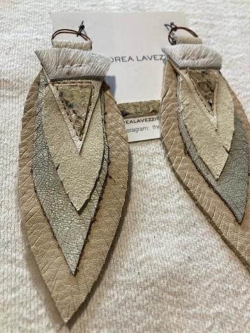 Tone on tone LEather Feather EArrings