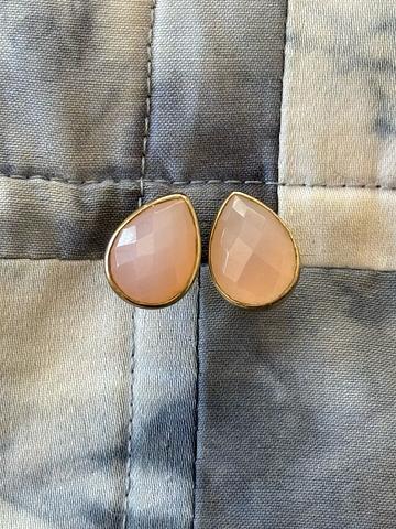 Pink Chalcedony teardrop stud earrings
