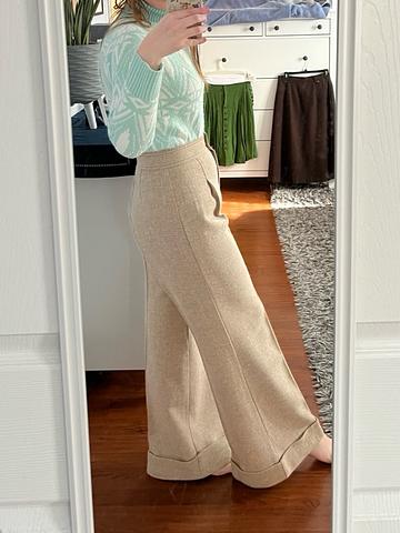 pleated wide-leg wool blend pants