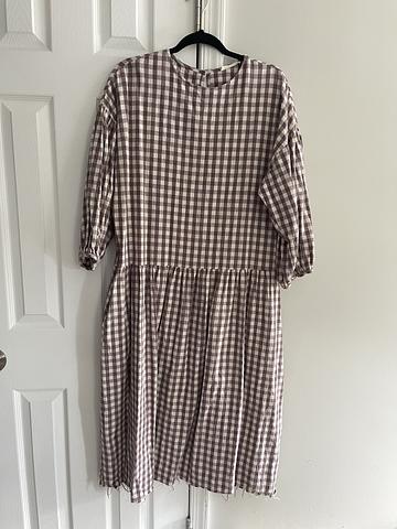 purple gingham linen dress