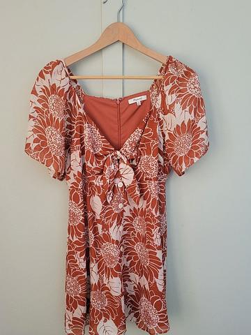 Petite Silk Tie-front Sunflower Mini Dress