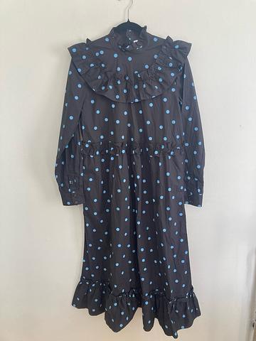 Polka Dot Ruffle Collar Long Puff Sleeve Maxi Dress