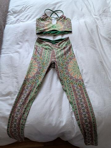 Green patterned legging and crop top set