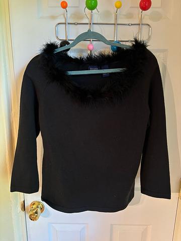 Feather neckline black knit
