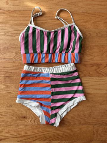 Umbrella Stripe Swim Suit Bralette and Retro Boy Short