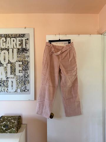 pleated pink corduroy pants