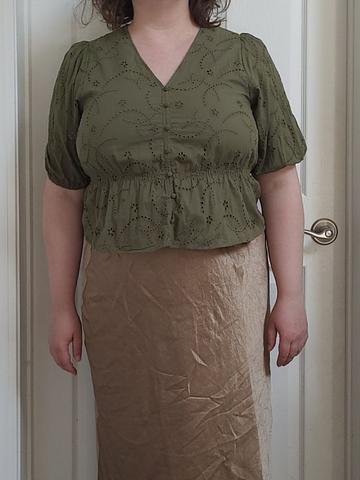 Green eyelet blouse