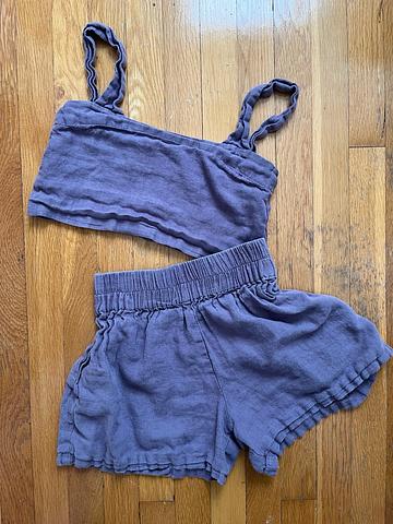 Linen Matching Set Lavendar Crop Top & Shorts