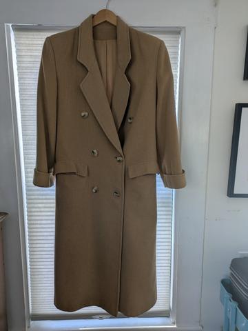 Double-breasted camel hair coat