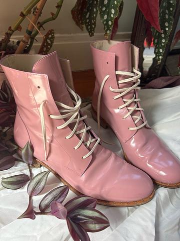Pink patent leather boots