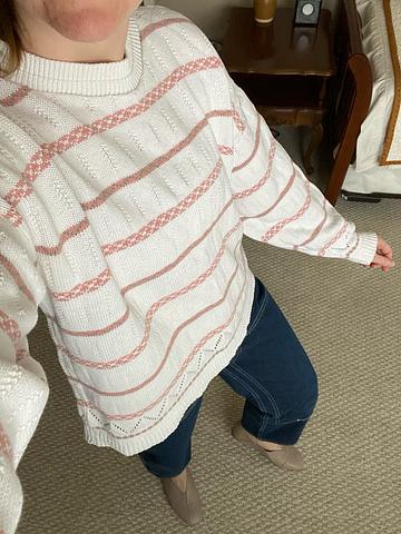 White and pink striped sweater