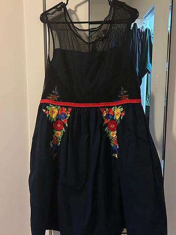 Navy Embroidered Floral Dress