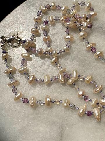 Hand-knotted fluorite and pearl necklace