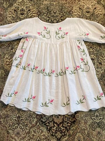 Reworked Cross Stitch Embroidered Tablecloth Babydoll Dress