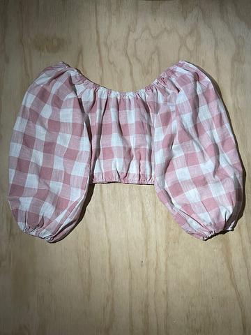 Linen Gingham Puff Top — Pink