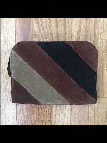 Vintage 70s Suede Earth Tones Clutch Bag Purse